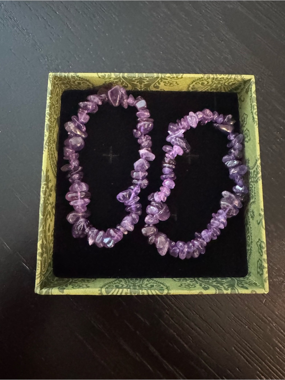 2pc Purple Amethyst Style Chip Stone Stretch Bracelet Set